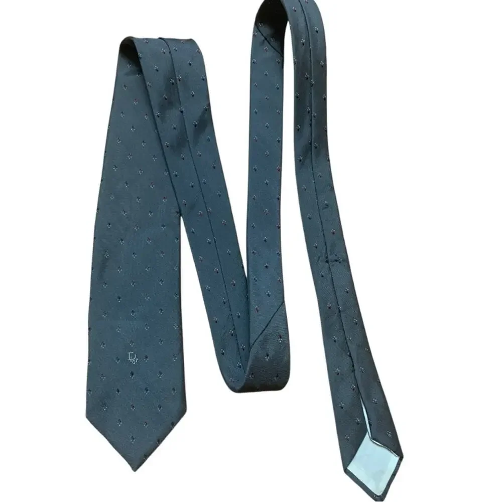 Dior Elegant Gray Tie with Blue and Red vintage